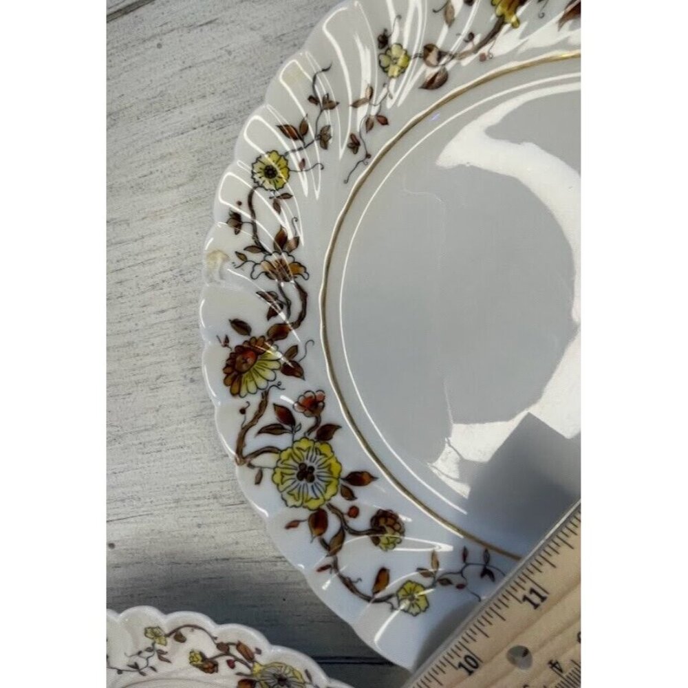 2 Antique Haviland Limoges Salad‎ Plates Brown Gold Yellow Floral Scalloped 8in - Picture 4 of 4